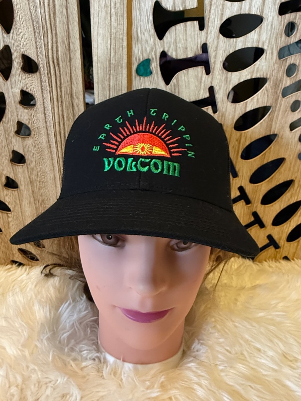 Volcom Black Bucket Hat with Colorful Sun Embroidery